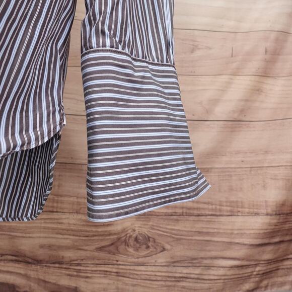 Thomas Pink Shirt Mens 16.5 Brown Blue Stripe French Cuff Jermyn Street Made UK - Picture 4 of 9